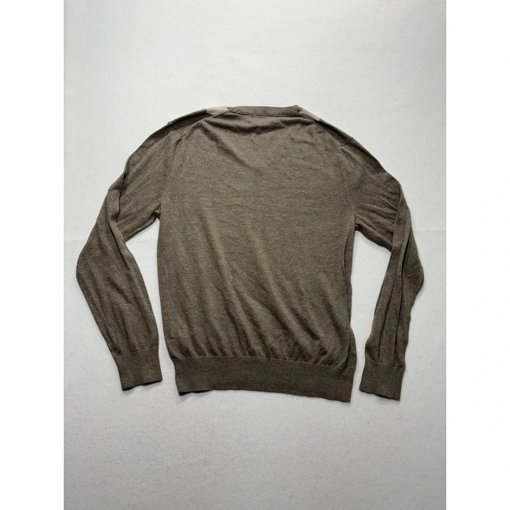Banana Republic Sweater Mens Medium Brown Argyle V Neck Silk Blend Knit Pullover